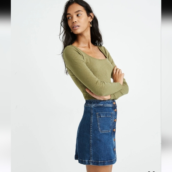 Madewell Stretch A-Line Mini Skirt In Salisbury Wash: Patch Pocket Women's Sz 0 - Picture 2 of 13